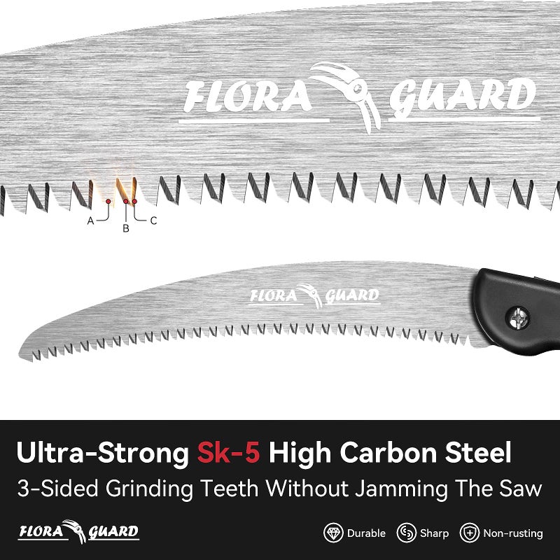 FLORA GUARD 10-Inch Folding Hand Saw, Heavy Duty Pruning Saw with Multi-Level Razer Teeth for Wood Cutting, Tree Trimming, Professional Camping Gardening Tools - Image 3